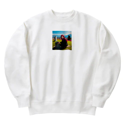 お墓参りの美女 Heavyweight Crew Neck Sweatshirt