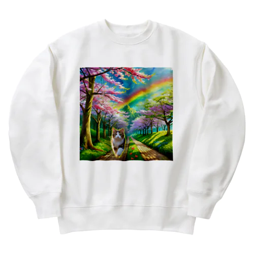 虹の橋を渡って帰ってきたトラ猫 Heavyweight Crew Neck Sweatshirt