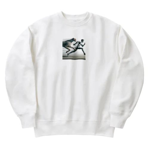 Speed Symbiosis: Man and Cheetah in Stride Heavyweight Crew Neck Sweatshirt