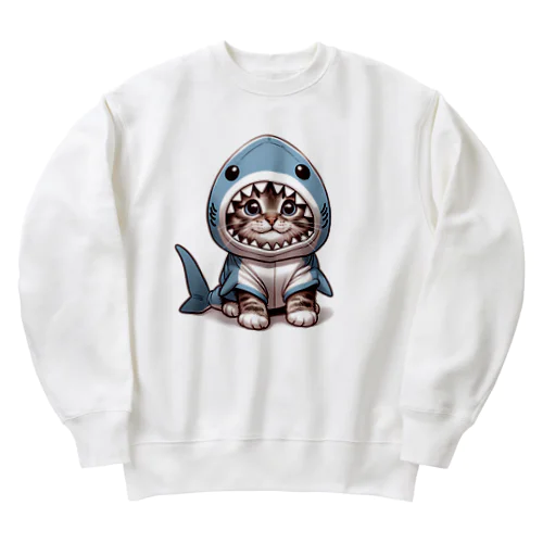 サメのフードを被った愛くるしい子猫 Heavyweight Crew Neck Sweatshirt