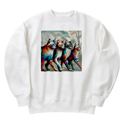 草原を優雅に見回りニャンズ Heavyweight Crew Neck Sweatshirt