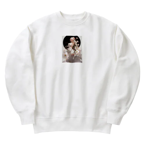 女性と白い花　なでしこ1478 Heavyweight Crew Neck Sweatshirt