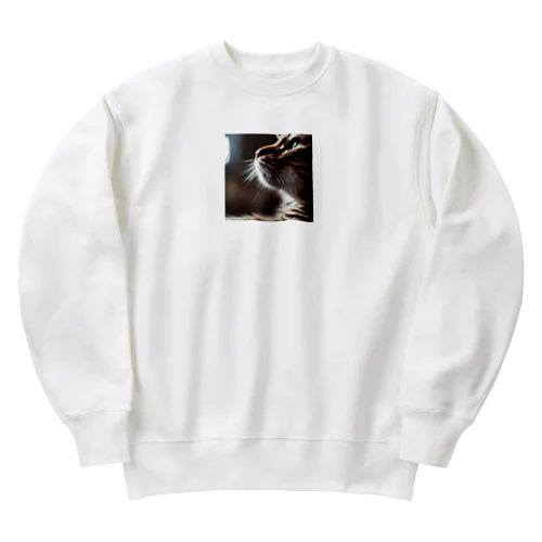 窓辺で風を感じている猫 Heavyweight Crew Neck Sweatshirt