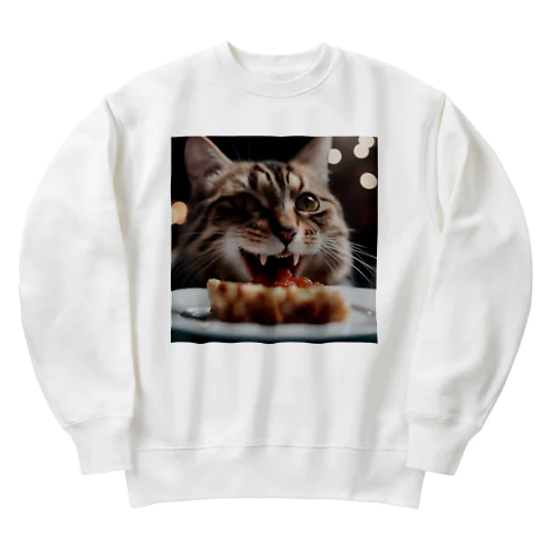 ごはんを食べている猫 Heavyweight Crew Neck Sweatshirt