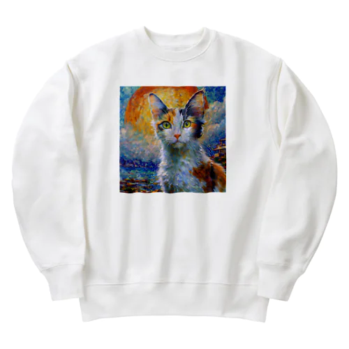 日本の夜明けですニャン Heavyweight Crew Neck Sweatshirt