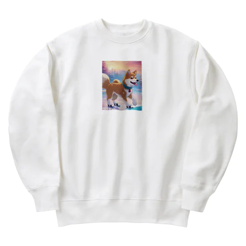 アイススケートする柴犬 Heavyweight Crew Neck Sweatshirt