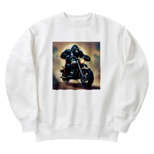 バイクを盗んで走り出すゴリラ Heavyweight Crew Neck Sweatshirt