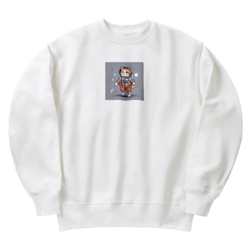 宇宙ウォークを行う宇宙飛行士な猫2 Heavyweight Crew Neck Sweatshirt