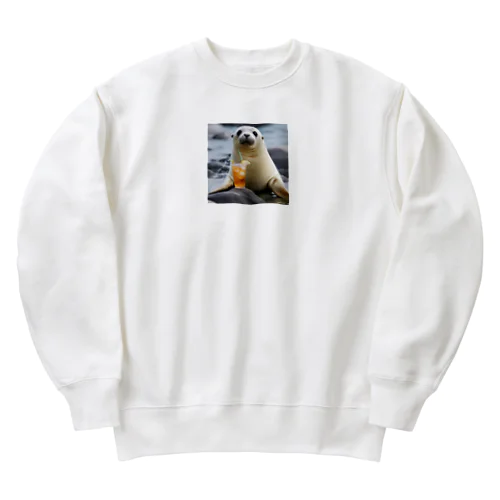 アイスティーを飲むアザラシ Heavyweight Crew Neck Sweatshirt