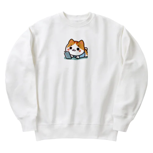 スマホ中毒だにゃあ Heavyweight Crew Neck Sweatshirt