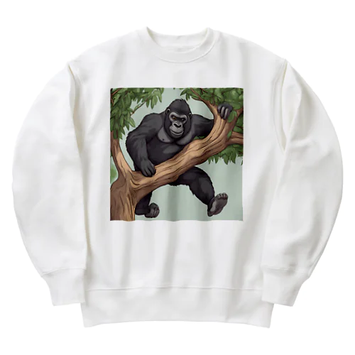 木を登っているゴリラ Heavyweight Crew Neck Sweatshirt