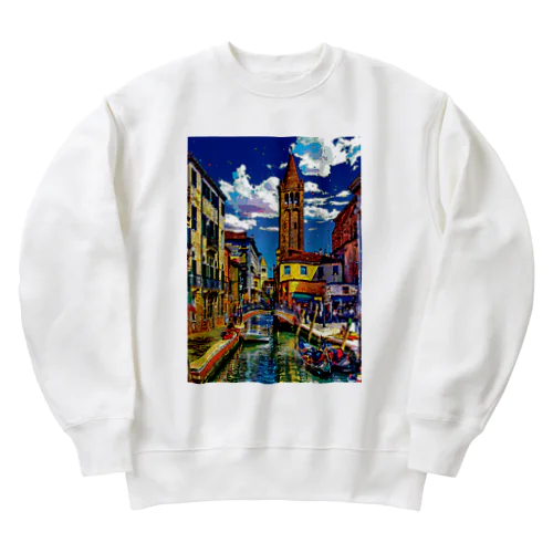 イタリア ヴェネツィアのサン・バルナバ橋 Heavyweight Crew Neck Sweatshirt