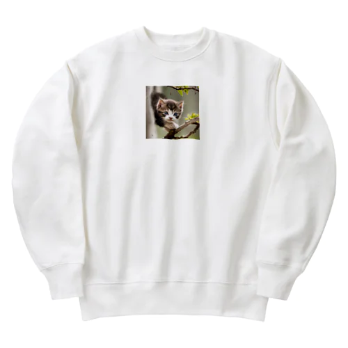 子猫と木 Heavyweight Crew Neck Sweatshirt