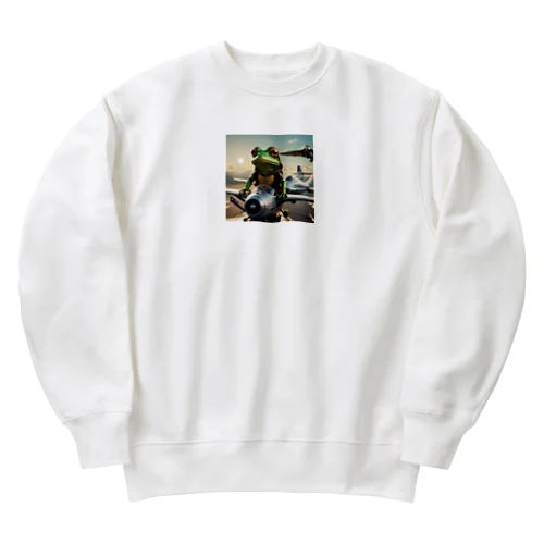 飛行機を操縦しているカエル Heavyweight Crew Neck Sweatshirt