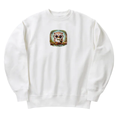 フクロウちゃんはまるで癒しの天使 Heavyweight Crew Neck Sweatshirt