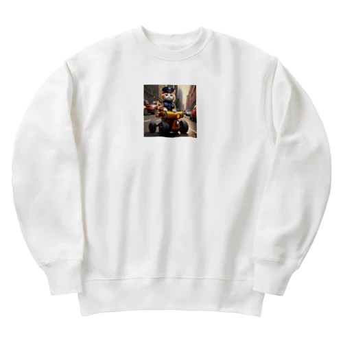 ミニパトで交通整理をする猫 Heavyweight Crew Neck Sweatshirt