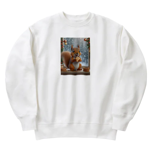 窓辺でクッキーを食べるリス Heavyweight Crew Neck Sweatshirt