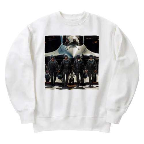 軍用機へと乗り込むパイロット Heavyweight Crew Neck Sweatshirt