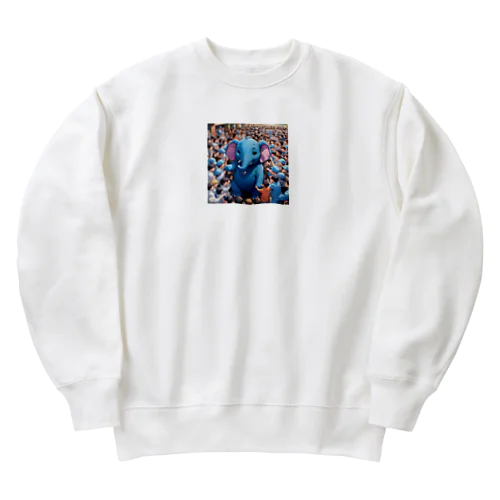 人ごみで押されたり、ぶつけられる青いゾウ Heavyweight Crew Neck Sweatshirt