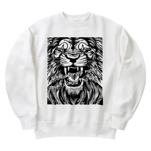 荘厳なる支配者：モノトーンのライオンの描画 Heavyweight Crew Neck Sweatshirt