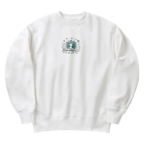 カラフルな孔雀の幼鳥 Heavyweight Crew Neck Sweatshirt