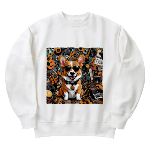 楽器に囲まれているコーギー Heavyweight Crew Neck Sweatshirt