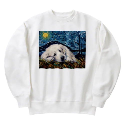 【星降る夜 - グレートピレニーズ犬の子犬 No.3】 Heavyweight Crew Neck Sweatshirt