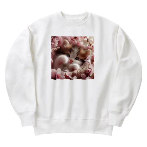 桜と子猫 Heavyweight Crew Neck Sweatshirt