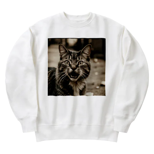 怒ってるネコ Heavyweight Crew Neck Sweatshirt