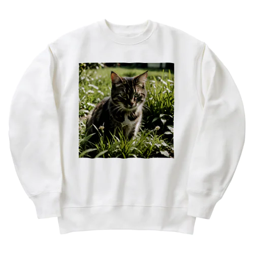 草むらの猫 Heavyweight Crew Neck Sweatshirt