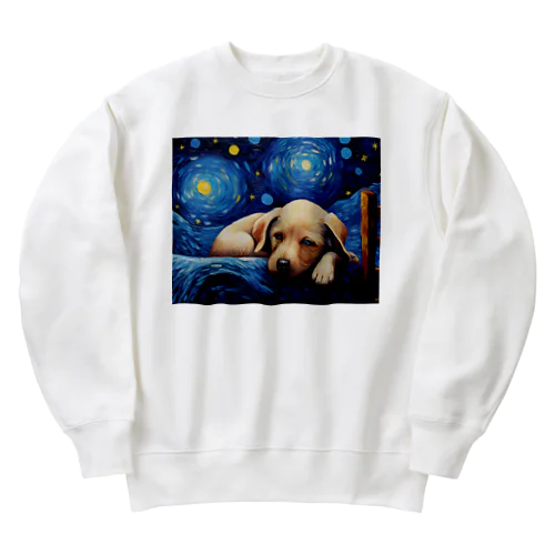 【星降る夜 - ラブラドールレトリバー犬の子犬 No.1】 Heavyweight Crew Neck Sweatshirt