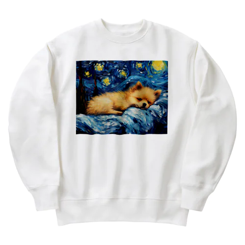 【星降る夜 - ポメラニアン犬の子犬 No.3】 Heavyweight Crew Neck Sweatshirt