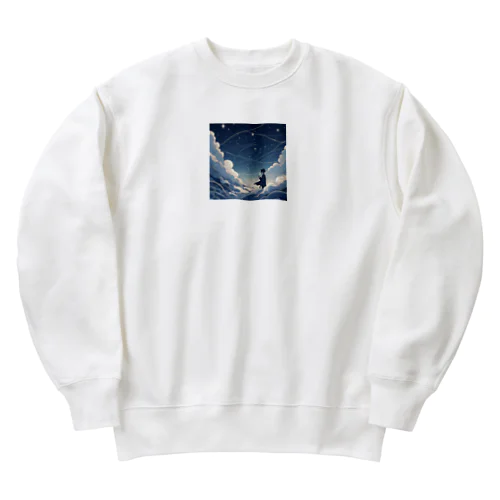 鮮やかな世界に包まれた、幻想的な雲の中をかける少年。風 Heavyweight Crew Neck Sweatshirt