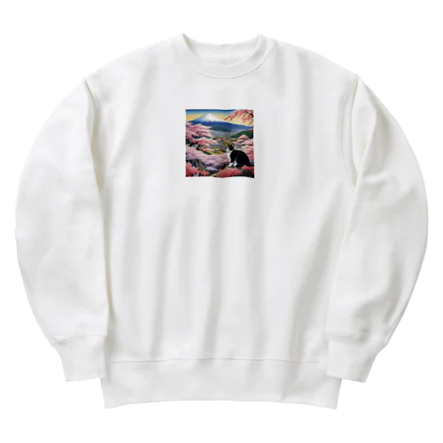 桜と富士山と猫 Heavyweight Crew Neck Sweatshirt