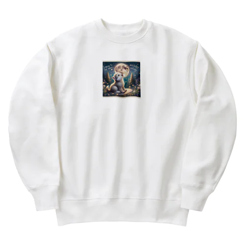 満月に吠える子供の狼 Heavyweight Crew Neck Sweatshirt