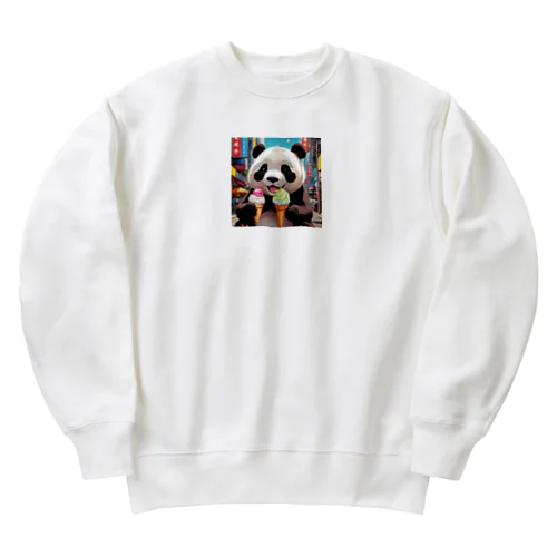 アイスクリームをもらって嬉しいパンダ Heavyweight Crew Neck Sweatshirt