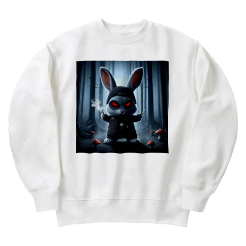 可愛いうさぎが悪そうな表情でダバコ Heavyweight Crew Neck Sweatshirt