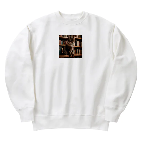 書斎にたたずむ猫 Heavyweight Crew Neck Sweatshirt