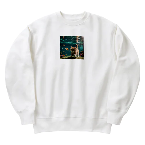 泳ぐ猫グッズ Heavyweight Crew Neck Sweatshirt