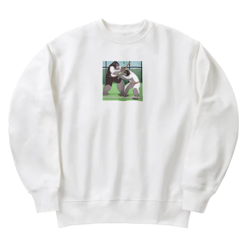 フェンシングをする白黒のゴリラ Heavyweight Crew Neck Sweatshirt