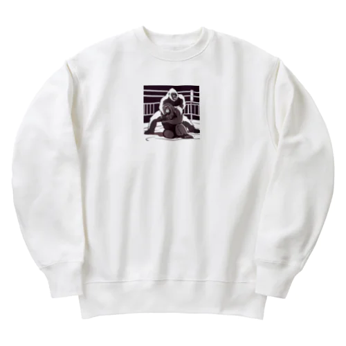 レスリングをする白黒のゴリラ Heavyweight Crew Neck Sweatshirt