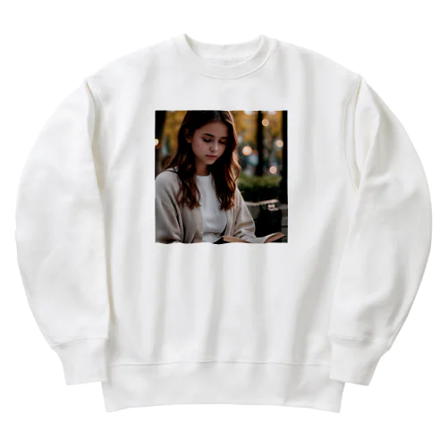 読書している少女 Heavyweight Crew Neck Sweatshirt