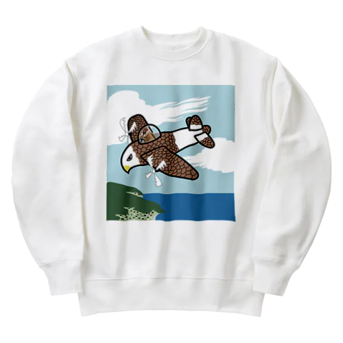 空を翔る鷲の飛行機 Heavyweight Crew Neck Sweatshirt