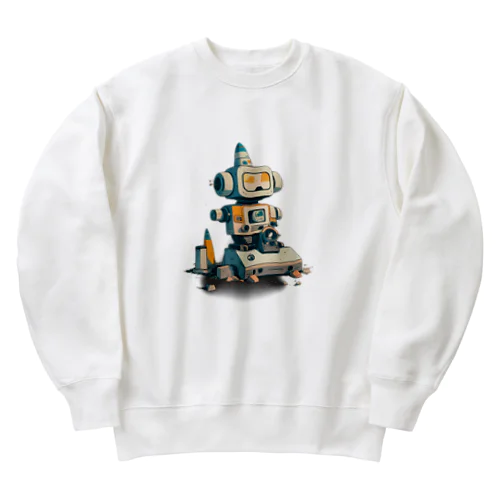 いろいろと四角いレトロなガラクタロボットくん Heavyweight Crew Neck Sweatshirt