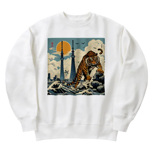 ワイルドな虎 Heavyweight Crew Neck Sweatshirt