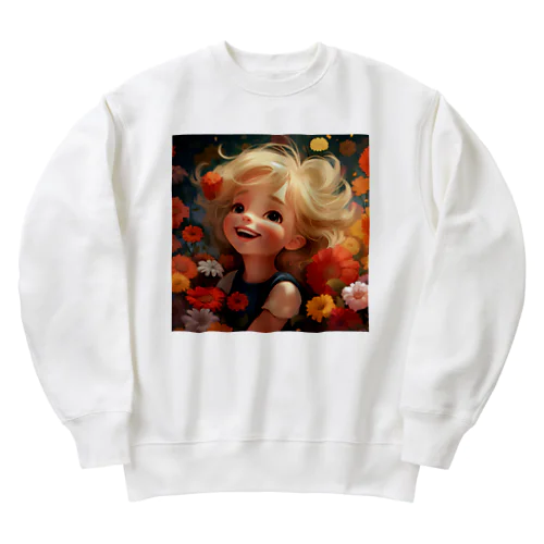 花に囲まれて幸せいっぱいの少女　なでしこ1478 Heavyweight Crew Neck Sweatshirt