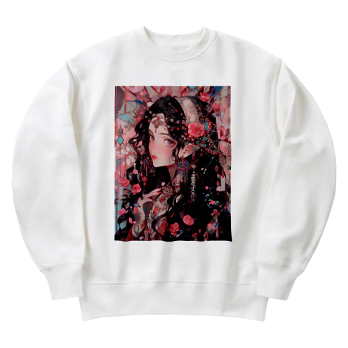 バラの髪飾りをする女性　なでしこ1478 Heavyweight Crew Neck Sweatshirt