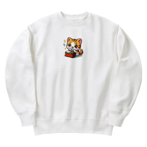 子猫のお弁当タイム Heavyweight Crew Neck Sweatshirt