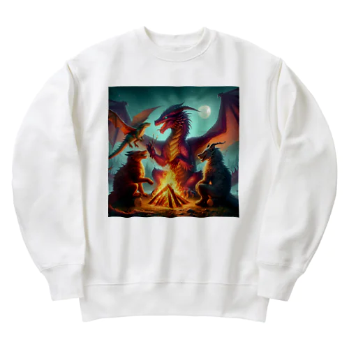 ドラゴンとその仲間たちのたき火会 Heavyweight Crew Neck Sweatshirt