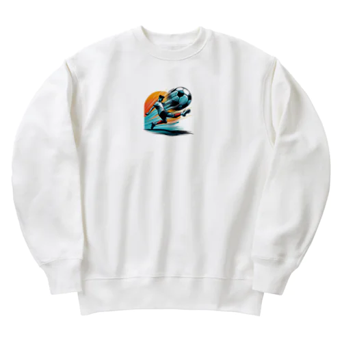 夕日を背にサッカーボールを蹴りシュート Heavyweight Crew Neck Sweatshirt